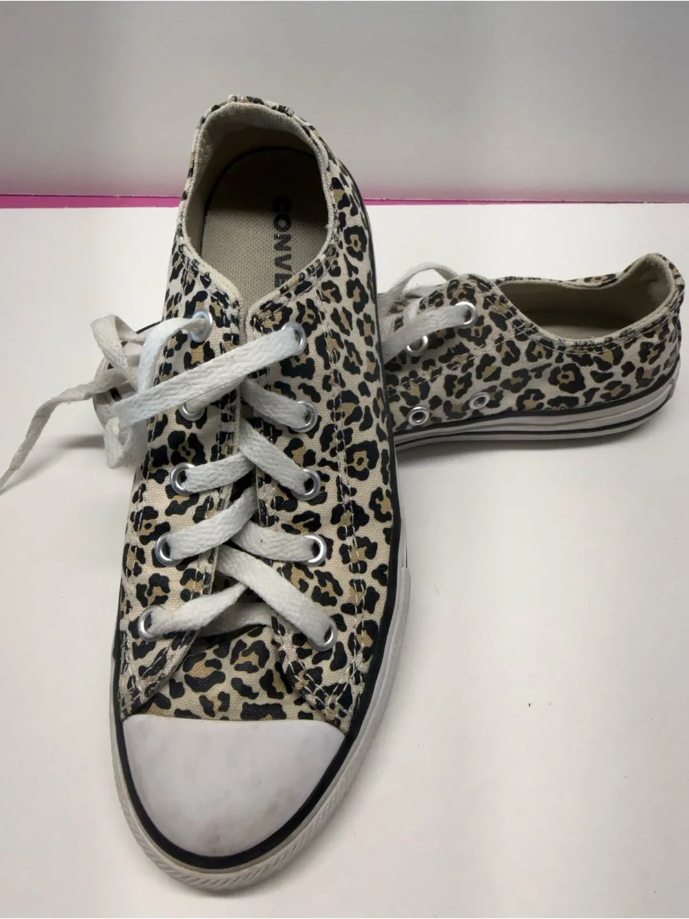 Converse Low Top Sneakers - Beige Leopard Print with Black Spots